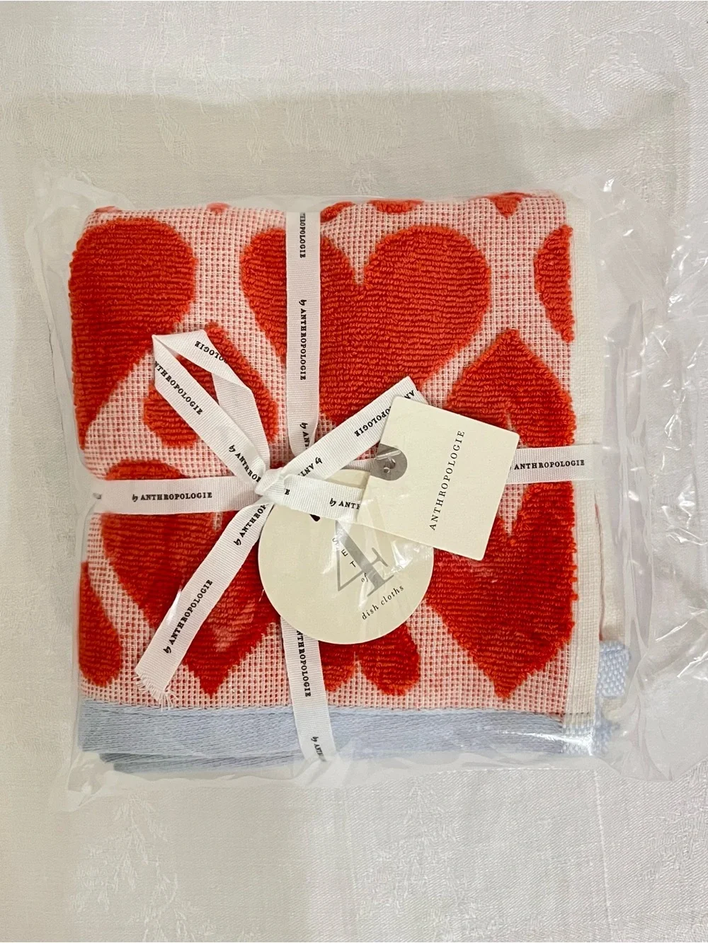 Anthropologie NWT Icon Heart Jacquard Dishcloths, Set of 4